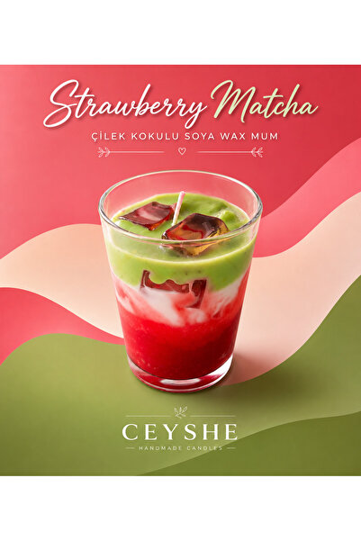 CeyShe Strawberry Matcha Latte Soyawax Çilek Kokulu Mum Yılbaşı Hediyesi