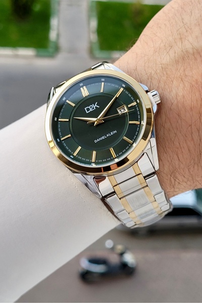 Daniel Klein Dial Green Band Gold Silver Color 42.5 mm Men's Wristwatch with ...