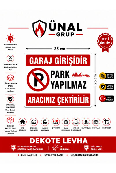 Genel Markalar Garaj Girişidir Park Yapılması Yasaktır Tabelası Levhası 25x35...