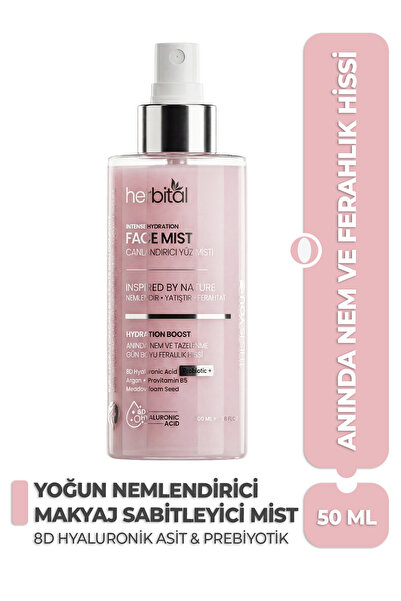 Herbital 8D Hyaluronik Asitli & Postbiyotikli Yüz Misti | Nemlendirici, Canla...