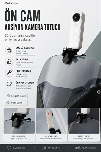Motobros Motosiklet Ön Cam Aksiyon Kamera Aparatı Motosiklet Ön Camı İçin Aks...