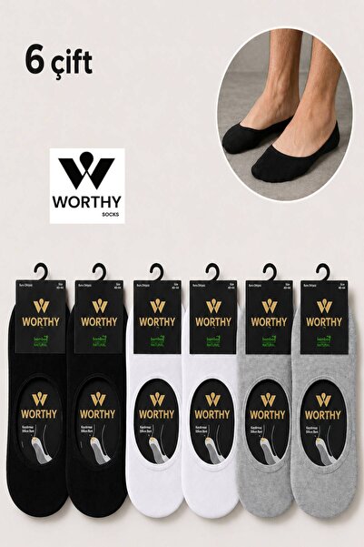 WORTHY SOCKS Pachet de 6 șosete de balerină din silicon și bambus, fără cusăt...
