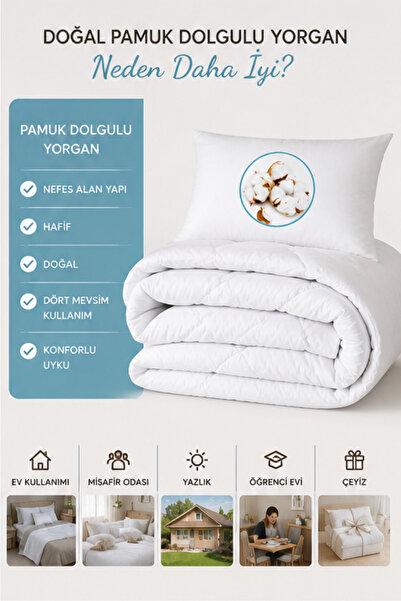 Elyaf Sepeti 100% Natural Cotton Filled Single Duvet and Pillow Set