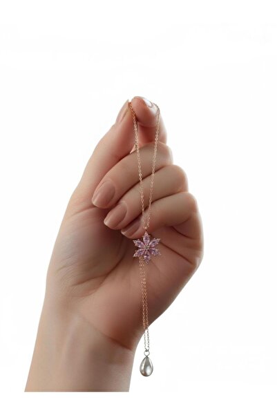 Şimal Silver 925 Ayar Gümüş Pembe Lotus Çiçeği Kolye