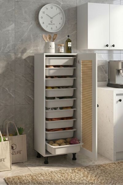 Kenzlife sepetli kilitli mutfak dolabı ruberukilit mat beyaz 122*45*30 hazera...