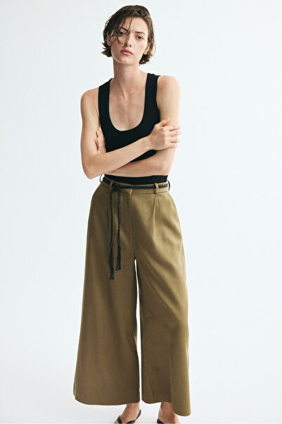 H&M Keten Karışımlı ve Kuşaklı Pantolon