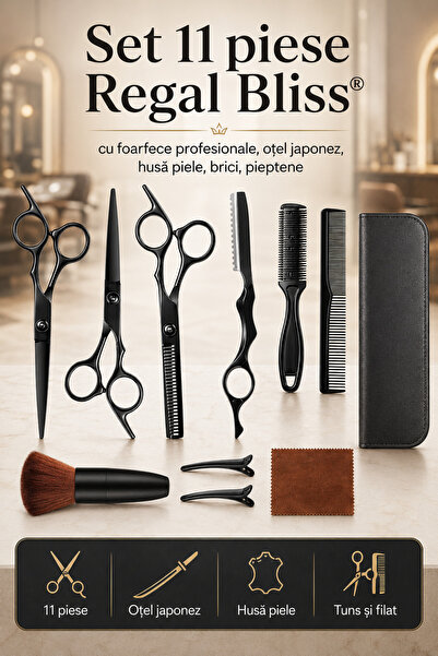 Regal Bliss Set 11 piese Regal Bliss® cu foarfece profesionale, oțel japonez,...