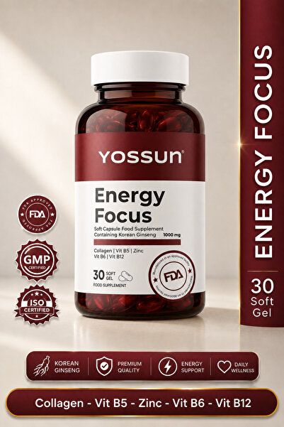 yossun ENERGY FOCUS Kore Ginsengi İçeren Yumuşak Kapsül Takviye Edici Gıda