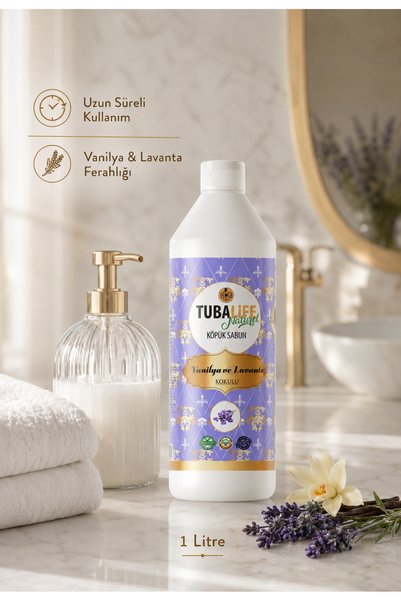 TUBALİFE Foaming Hand Soap with Lavender and Vanilla, Herbal Ingredients, 1000 ml