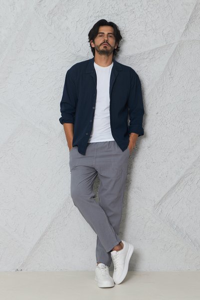 blayn jeans Erkek Uzun Kollu keten görünümlü Gömlek Oversize Kalıp