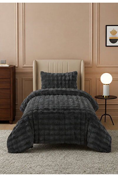 LALHOME Loria Single Plush Bedspread 160X220Cm - Wellsoft Soft Textured Black