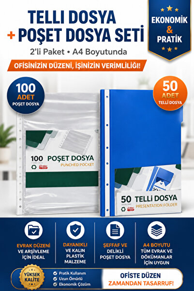 ANI OFİS KIRTASİYE A K Telli Dosya + Poşet Dosya Seti – 2'li Paket (50'li + 1...