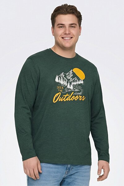 Mountain And Isles Men Crew Neck Long Sleeve Graphic Print T-Shirt, Green