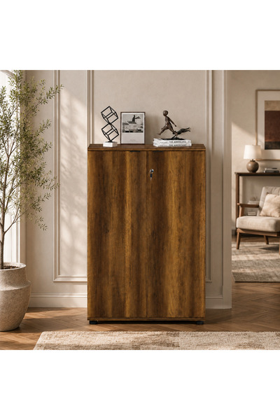 Adore Mobilya Rio 3 Raflı Kapaklı Kitaplık-koyu Ceviz(OSLO CEVİZ) 72x109x34 C...