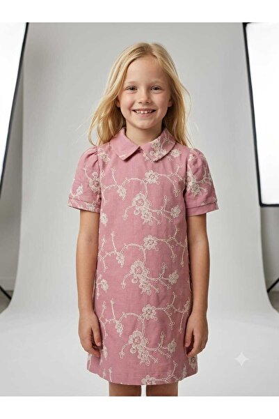 Hilal Akıncı Kids Girl's 100% Cotton Linen and Embroidered Dress