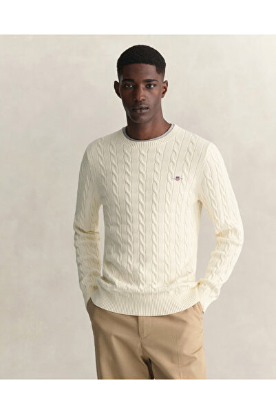 Gant Erkek Krem Regular Fit Bisiklet Yaka Örgü Kazak