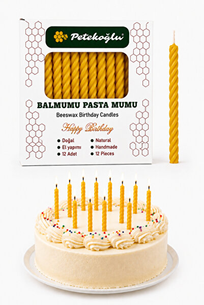 Petekoğlu (12 Adet ) Balmumu Mum Doğal Petek Pasta Parti Mumu Doğym Günü Nişa...