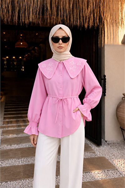 bellura Bebe Yaka Beli Bağlamalı Poplin Gömlek