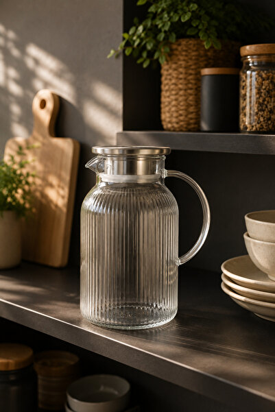Tutku Home Metal Kapaklı Borosilikat Cam Sürahi - 1 Litre