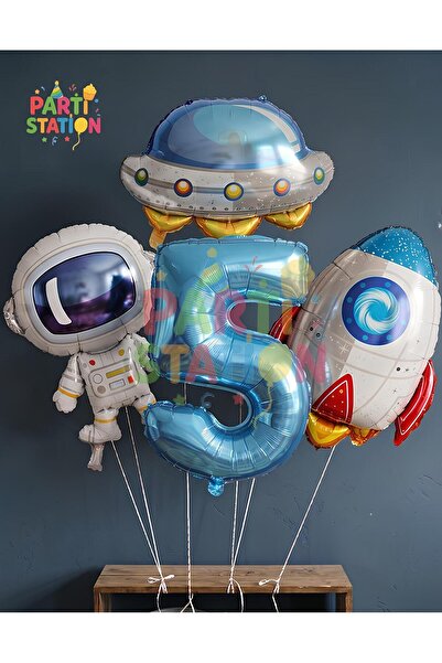 Parti Station Uzay Astronot Uzay Gemisi Roket 5 Yaş Balon Set Uzay Astronot K...
