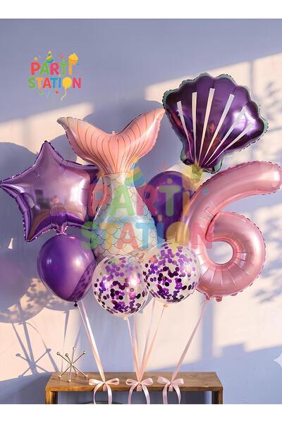 Parti Station Deniz Kızı Konsept 6 Yaş Balon Deniz Kızı Doğum Günü Set Yaş Ba...