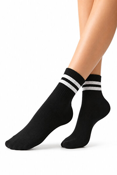 İpeksi 2 Pairs Black Striped Sports College Tennis Socks Daily Unisex