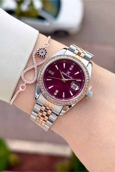 Daniel Klein Dial Claret Red Cord Bronze Metallic Color 32.5 mm 2 Year Warran...