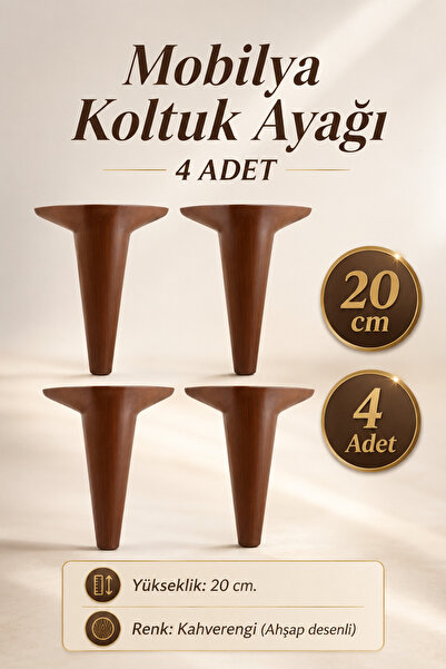 NZB Mobilya Kanepe Sehpa Puf Koltuk Ayağı 20 cm Kahverengi Ahşap Desenli Baza...
