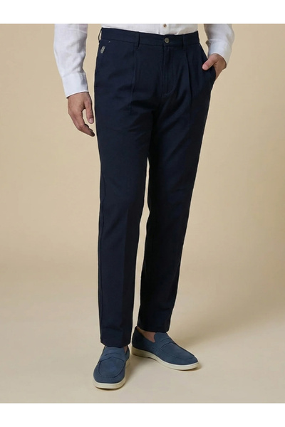 Mannerism The Harborline Navy Linen Blend Trousers Comfort Fit