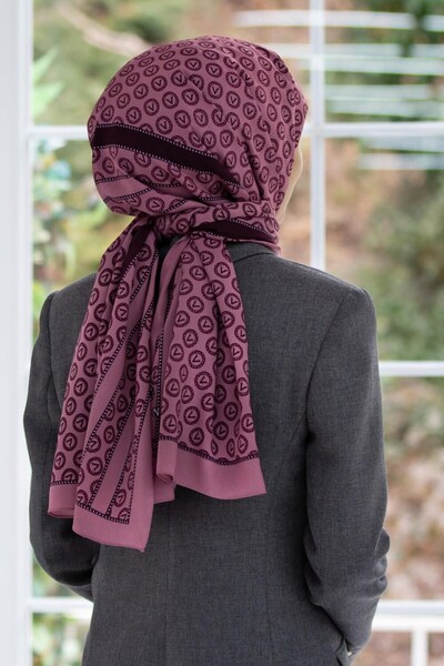Vissona KREP DEGRADELİ MONOGRAM DESENLİ PUDRA RENKLİ 75X195 KIRIŞMAZ ŞAL