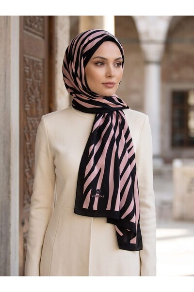 Vissona KREP KIRIŞMAZ ŞAL ZEBRA DESENLİ SİYAH - PUDRA RENKLİ 75X195