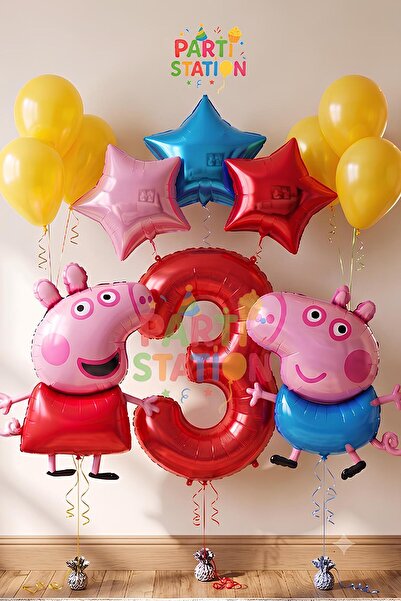 Parti Station Peppa Pig Konsept 3 Yaş Yıldız Balon Set Pembe Domuz Peppa Pig ...