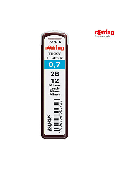 Rotring Set 12 mine creion 0.7mm 2B cu Rezistenta Extra la Rupere, pentru Des...