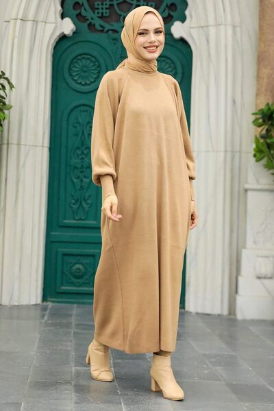 Neva Style Rochie de tricotat Tesettür Biscuit 3419BS