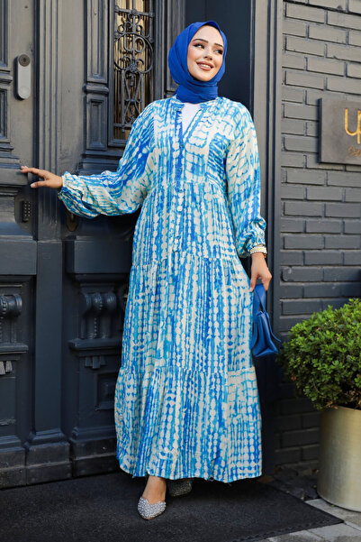 Neva Style Φόρεμα Hijab με μπλε σχέδιο - 23584M