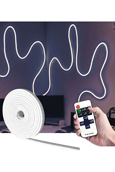 burul 5 Metre Beyaz Esnek Neon Led Şerit Dimmer Kumandalı Dekoratif Aydınlatm...