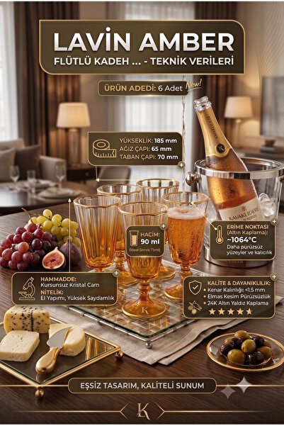 RİVO HOME DECOR Premium 6-Piece Footed Glass Goblet Set 220 ml 24 Carat Gold ...