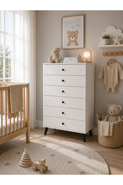 Dienni Simple 6 Çekmeceli Şifonyer Bebek Odası Yatak Odası Komodin 60x44x112 ...