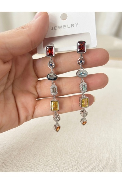 Pırıltı Atölyesi By Şeyda Taş Detaylı Sallantılı Renkli Küpe