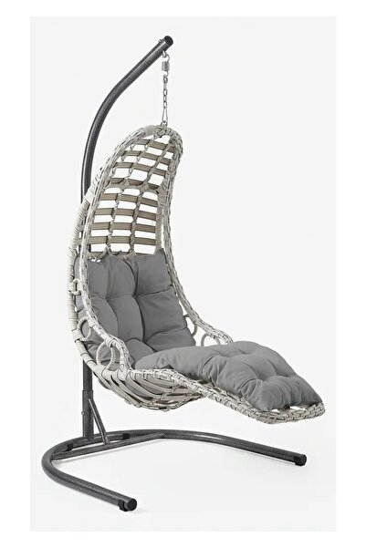 huteras Bodrum Tekli Rattan Bahce Balkon Salincagi Beyaz Tek Kisilik Yandan G...