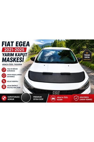 mutlu oto aksesuar Fiat Egea 2021-2025 Yarım Kaput Maskesi Araca Özel Siyah D...