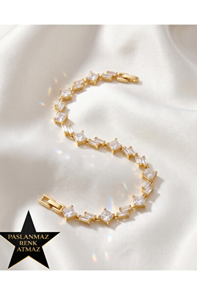 XUPING JEWELRY Xuping 14K Altın Renginde Kristal Taşlı Asimetrik Kadın Bilekl...