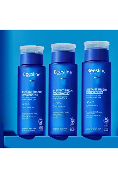 Beesline تونر الوجه الفوري المشرق - حمض اللاكتيك + برو-فيتامين ب5 ومستخلص الورد - يضيء البشرة، يحسن ملمسها ويوازنها - 200 مل