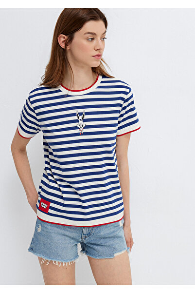 Mavi Bugs Bunny Baskılı Çizgili Tişört Regular Fit / Normal Kesim 1614346-91735
