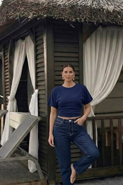 COMBİNE MİCHAİL Tricou crop premium, strâmt, bleumarin, pentru femei