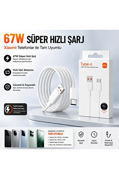 Xiaomi uyumlu 67W Hızlı Şarj Kablosu (Kutulu)