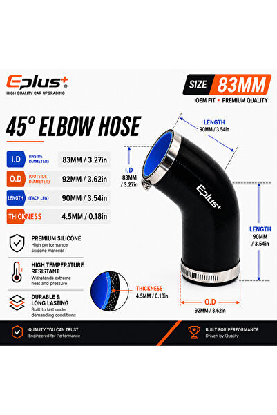 Choice9 ID 83MM Silica Gel Tube Universal Silicone Tubing Hose 45 Degrees Con...