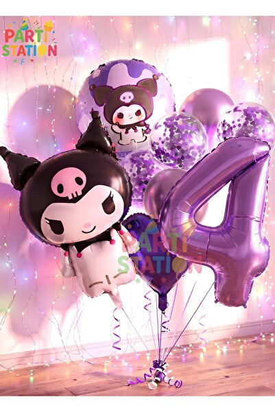 Parti Station Sanrio Kuromi 4 Yaş Mor Renk Balon Set Anime Hello Kitty Kuromi...