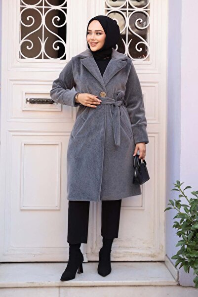 N.S NEVA STYLE Belted Gray Hijab Suede Cap 62451Gr