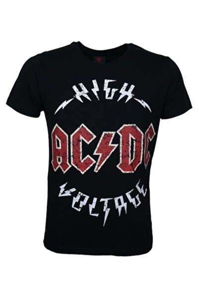 StüdyoÜmitTişört Ac/Dc High Voltage Metal Band Printed Combed Cotton T-Shirt